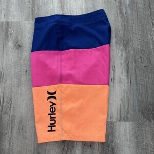 Hurley Board Shorts Boys Youth Sz 16/28 Multi Striped 9” Inseam